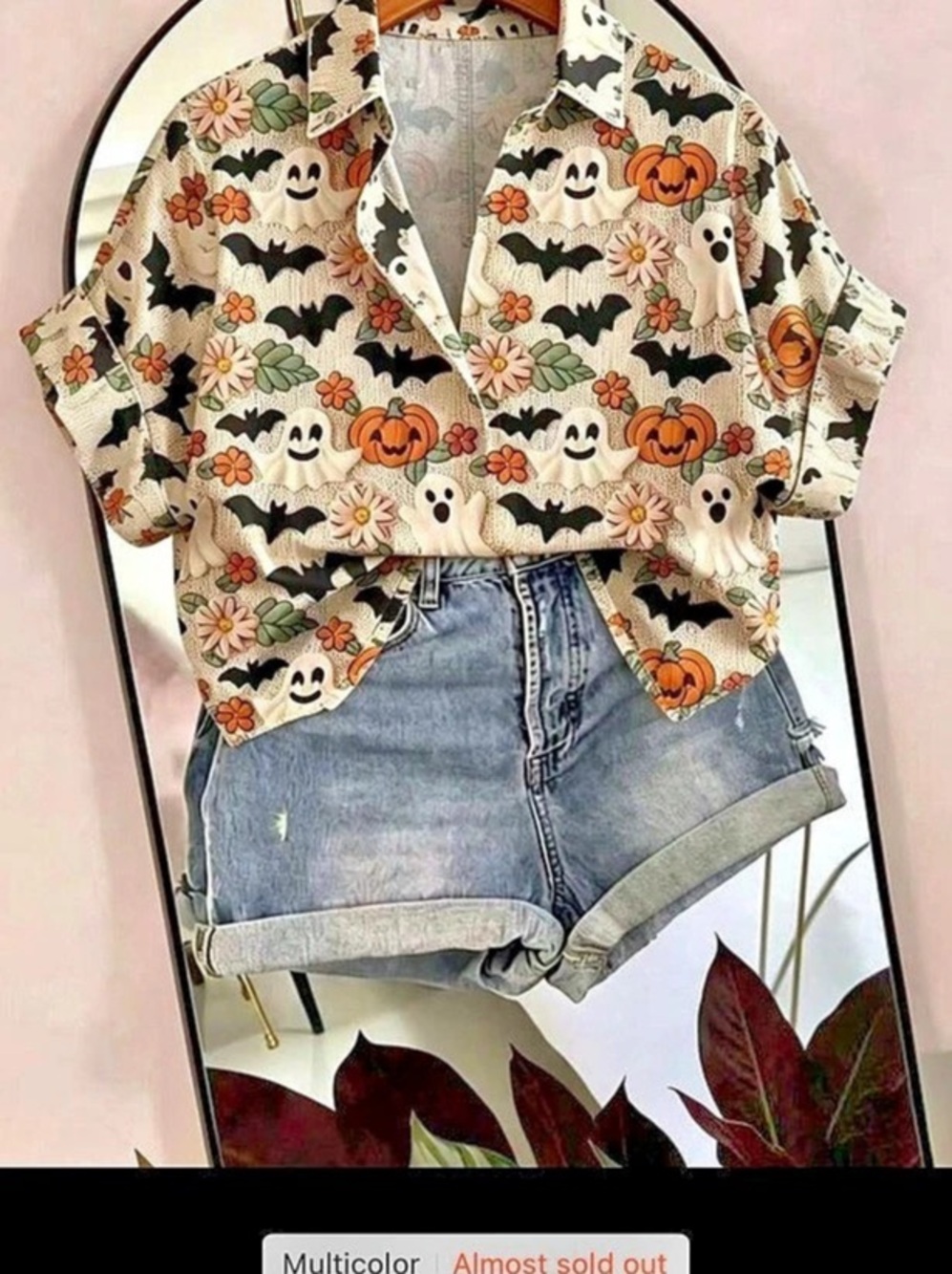 Emery Rose Halloween Ghost Pumpkin Bat Print Shirt